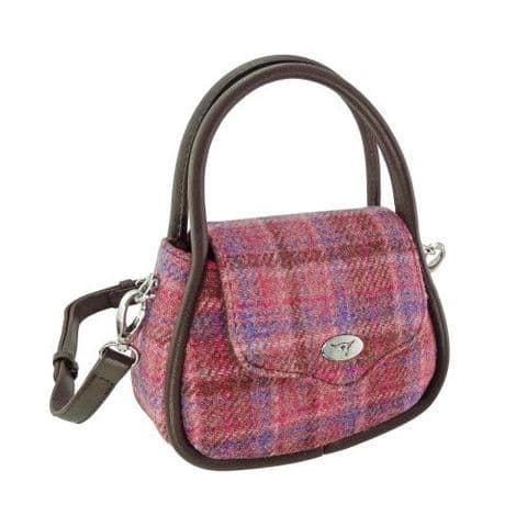Luxury Harris Tweed Round Tartan Mini Handbag For Women In  Pink Check LB1240 C-103