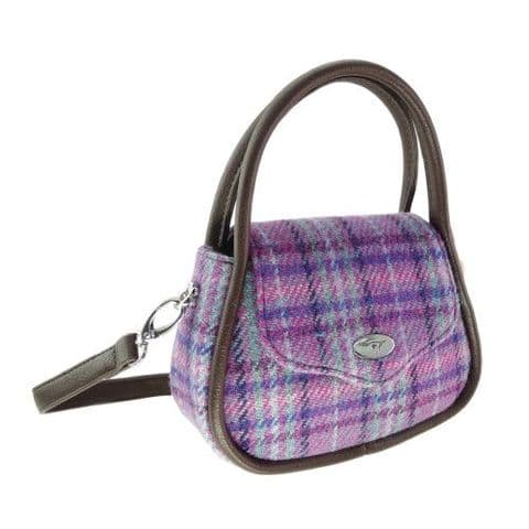Luxury Harris Tweed Round Tartan Mini Handbag For Women In Purple & Mint Check LB1240 C-146