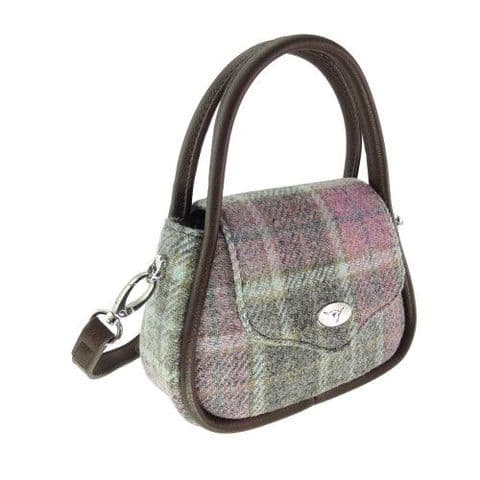 Luxury Harris Tweed Round Tartan Mini Handbag For Women In Soft Pink Buchanan LB1240 C-134