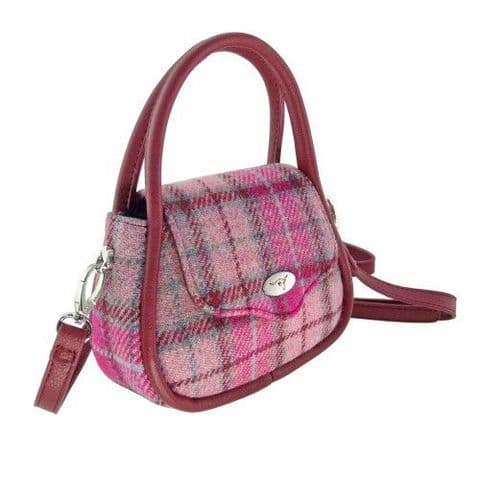 Luxury Harris Tweed Round Tartan Mini Handbag For Women In Vibrant Pink Buchanan LB1240 C-138