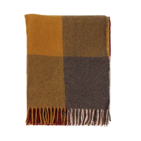 LUXURY LIGHT SPICE BLOCK CHECK HERRINGBONE BLANKET