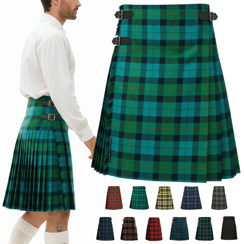 Men’s 5 Yard Tartan Kilt - Adjustable Leather Straps, Soft Non-Itchy 16oz Fabric - Gunn Ancient