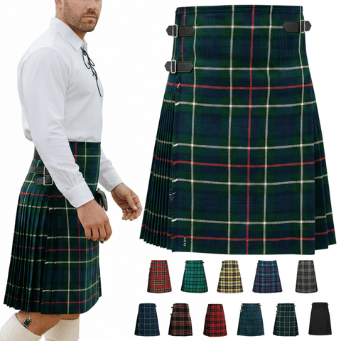 Men’s 5 Yard Tartan Kilt - Adjustable Leather Straps, Soft Non-Itchy 16oz Fabric - Mackenzie Tartan