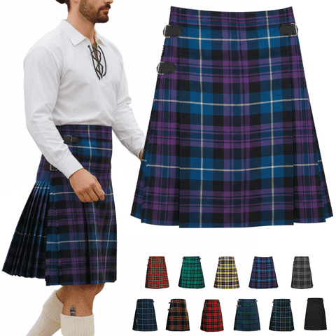 Men’s 5 Yard Tartan Kilt - Adjustable Leather Straps, Soft Non-Itchy 16oz Fabric - Pride of Scotland
