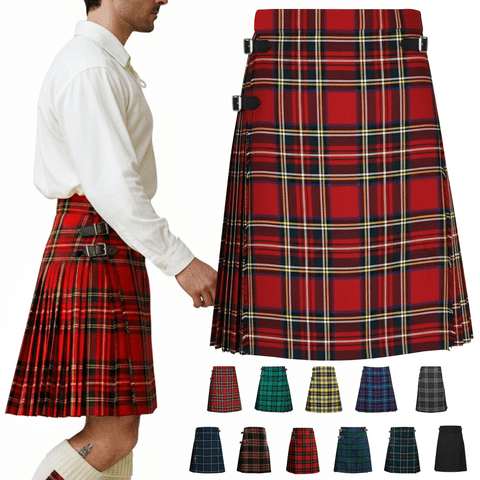 Men’s 5 Yard Tartan Kilt - Adjustable Leather Straps, Soft Non-Itchy 16oz Fabric - Royal Stewart