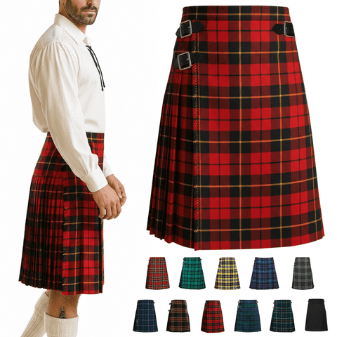 Men’s 5 Yard Tartan Kilt - Adjustable Leather Straps, Soft Non-Itchy 16oz Fabric - Wallace Tartan