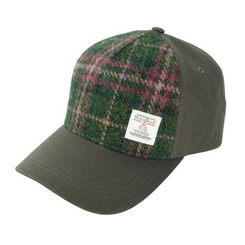 Men s Authentic Harris Tweed Baseball Cap in Green Plum Check
