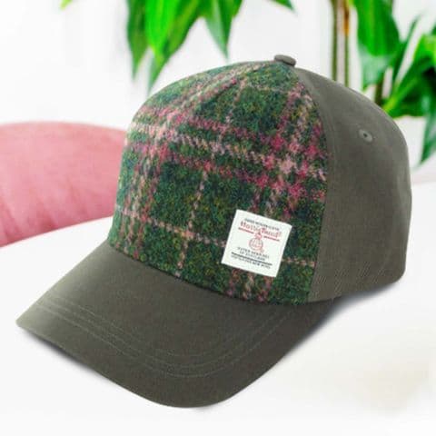 Men's Authentic Harris Tweed Baseball Cap in Green & Plum Check BC1000-COL 107