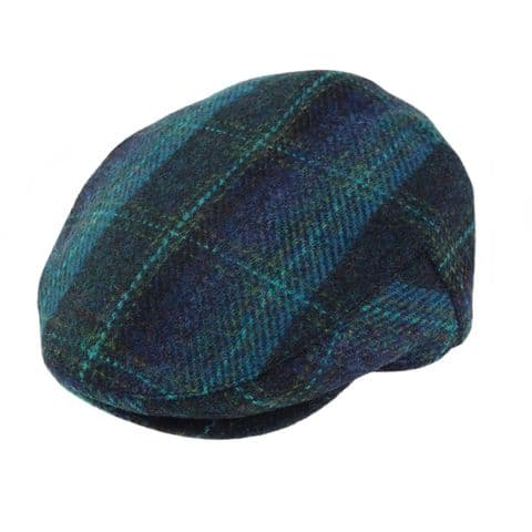 Men's Authentic Harris Tweed Flat Cap in Blue with Turquoise Oercheck - Gents Gift - GH0795-COL119