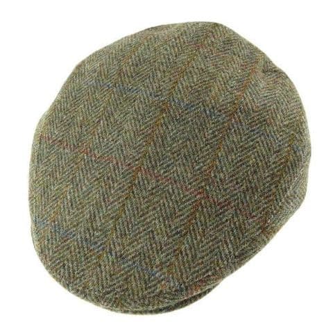 Men's Authentic Harris Tweed Flat Cap in Green Herringbone GH0495-GRNHB