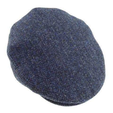 Men's Authentic Harris Tweed Flat Cap in Navy Herringbone ( One Size ) GH0353-NAVY
