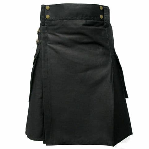 Men's Black Heavy Cotton Utility Kilt (Length: 24 Inch)
