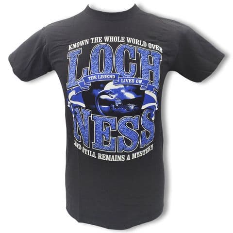 Men's Black T shirt, Fruit of the Loom T shirt, Lochness T shirt, Cone design T shirt