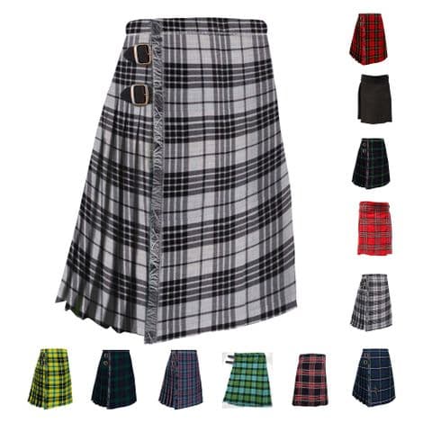 Men's Premium Scottish Stag Party Kilt - 5 Yard - 16oz - Grey Granite Tartan - Waist UK30-46