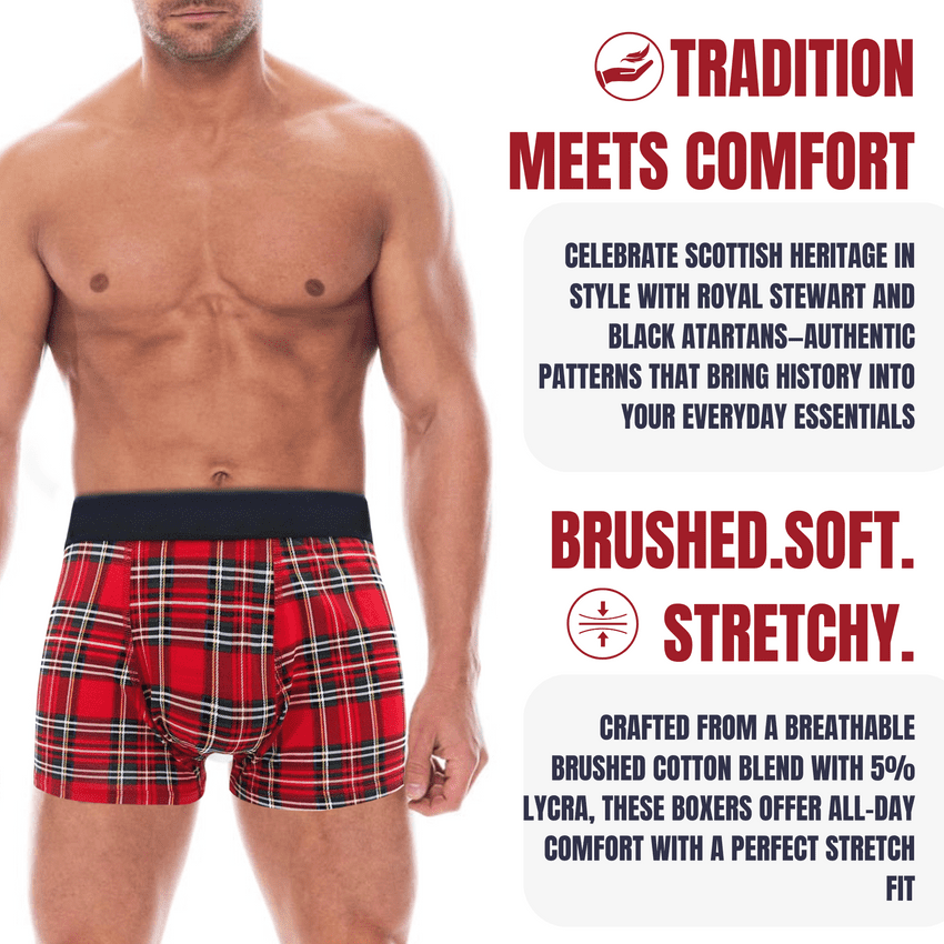 Men s Tartan Boxer Shorts Soft Cotton Blend Underwear Stretch