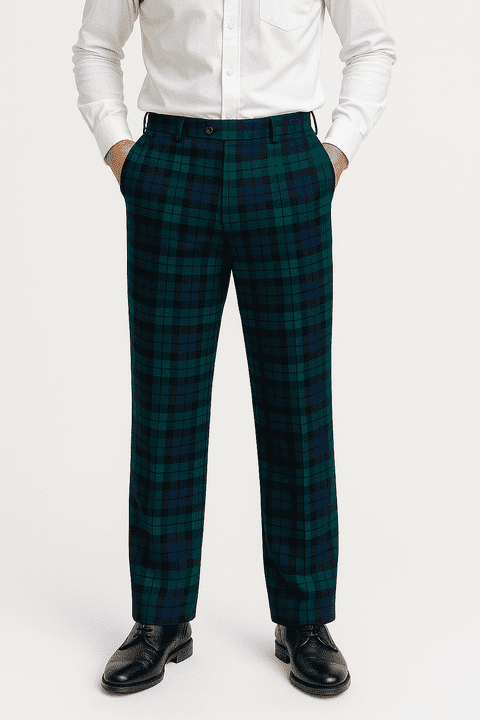 Mens Black Watch Tartan Trousers - Regular fit - Expandable Waist - checkered - Scottish Plaid Gift