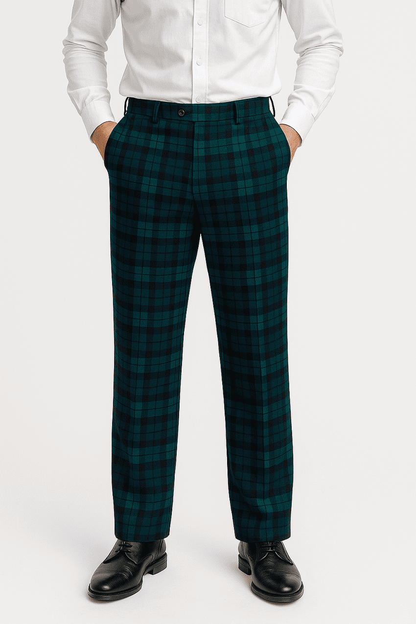 Mens Black Watch Tartan Trousers - Regular fit - Expandable Waist - checkered - Scottish Plaid Gift