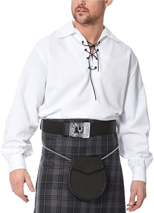 Mens Ghillie Shirt Jacobite with Leather Lace Scottish Kilt