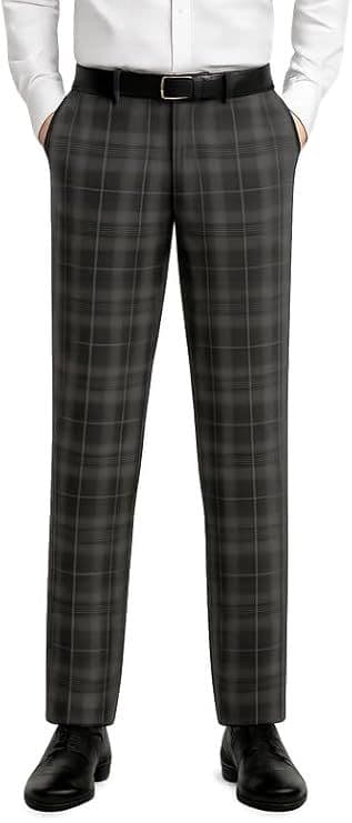 Mens Grey granite Tartan Trousers - Regular fit - Expandable Waist - checkered - Scottish Plaid Gift