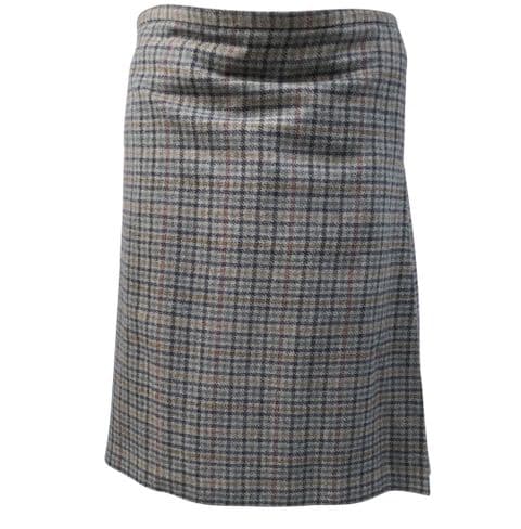 Mens Tweed Checked Light Brown 5 Yard Kilt 100% Wool Made in Scotland