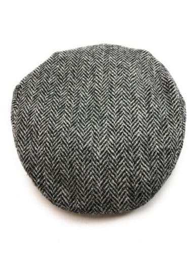 Mens Wool Blend Black/White Herringbone Flat Cap New 4209