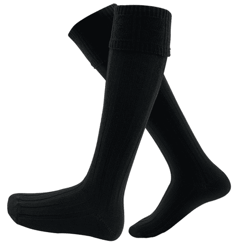 Mens Wool Kilt Hose Socks Made in Scotland Knee high traditional Scottish Wedding Gift, Black Colour