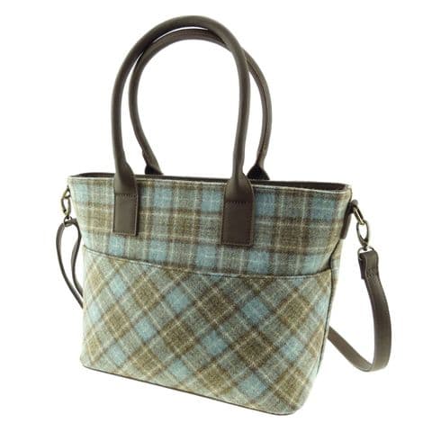 Moon Tweed Ladies Large Tote Bag | Aqua Natural Tartan Design | Ladies Scottish Gift | LB7028-MC04