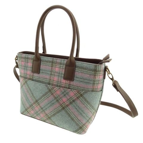 Moon Tweed Ladies Large Tote Bag | Aqua Pink Tartan Design | Ladies Scottish Gift | LB7028-MC01