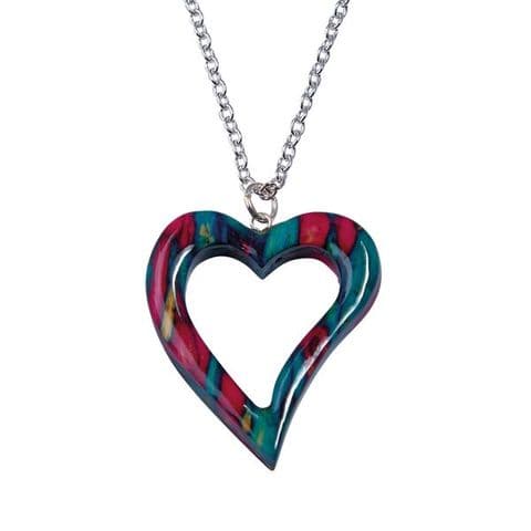 Open Heart Heathergem Pendant - Handmade in Scotland, Silver Plated Chain, Gift Boxed