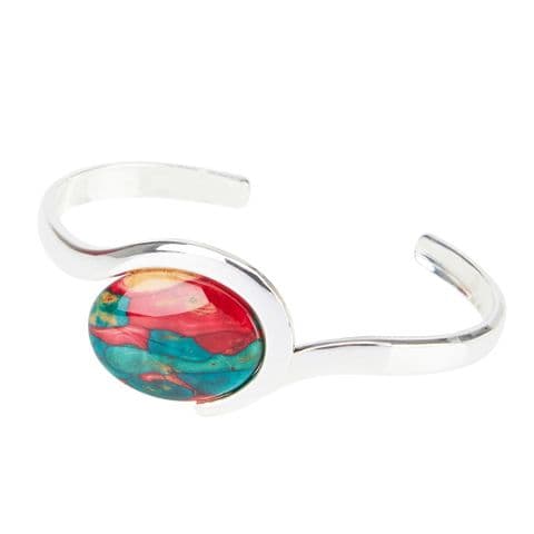 Open Hook Silver Plated Bangle with Unique Heathergem – Handcrafted in Scotland, Gift Boxed