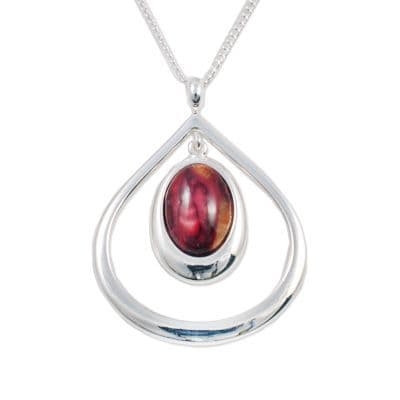 Open Tearlach Pendant – Silver Plated Tear Drop Design with Unique Heathergem, 18" Chain