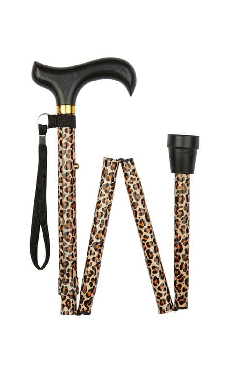 Pattern Folding Stick, Height Adjustable, Foldable, Lightweight with Derby Handle & Wrist Cord