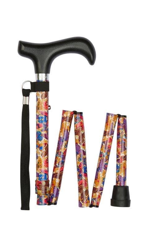 Pattern Short Folding Stick - Height Adjustable, 5-Section, Lightweight with Derby Handle (28"-32")