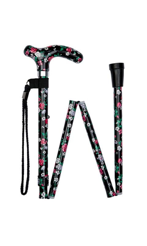 Petite Patterned Folding Walking Stick - Fashionable, Lightweight, Adjustable, Strong & Convenient