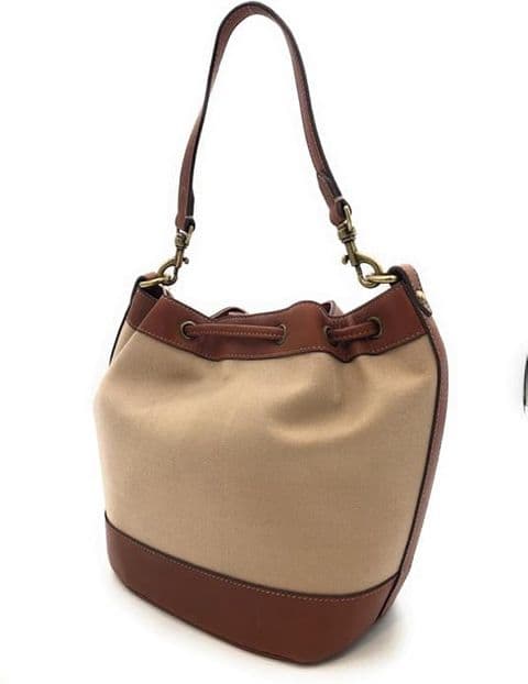 Pure Lather Bucket Handbag - Made in Scotland - Large Women Shoulder Bags - Tote Bag (Sone/Cream)