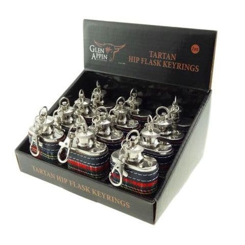 Scottish ( Box of x12 ) 1oz Hip Flask & Keyring Set in Neat Royal Stewart Tartan HF1000