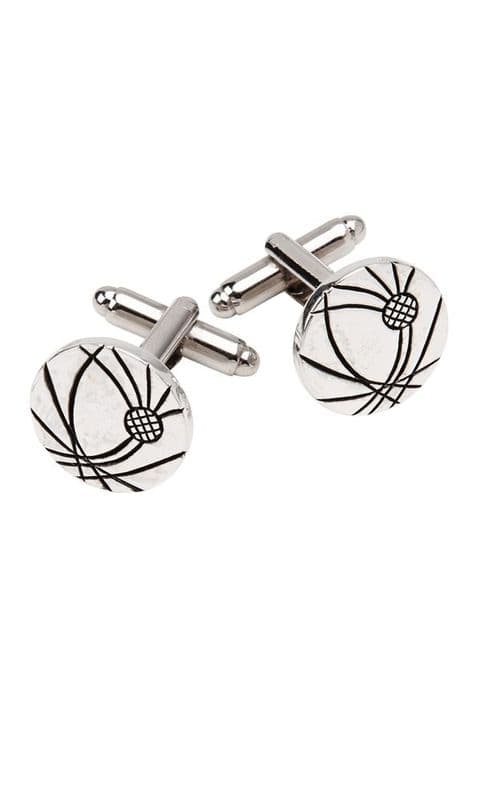 Scottish Etched Thistle Round Cufflinks in Polished Pewter Finish Made in Scotland KCL38P