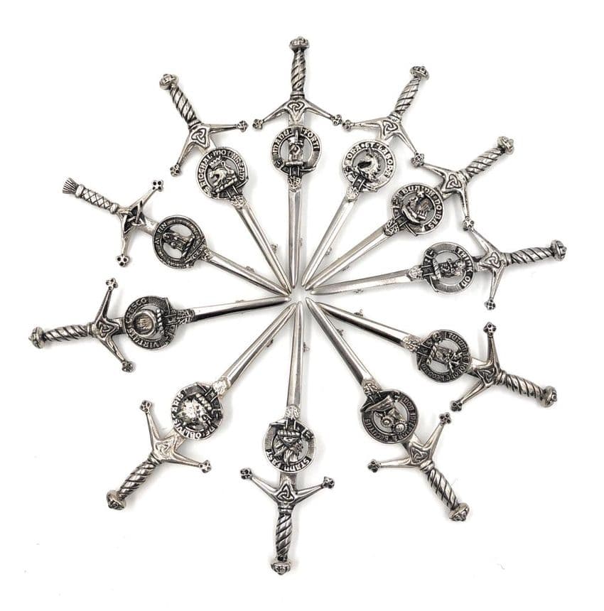 Scottish Family Clan Crested Polished Pewter Kilt Pin Made in Scotland