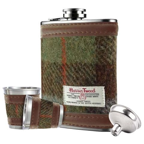 Scottish Harris Tweed 6oz Hip Flask Gift Set in MacLeod Tartan HF2150-COL 15