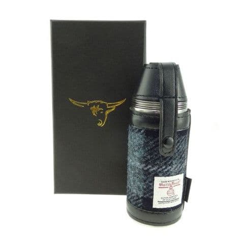 Scottish Harris Tweed 8oz Hunting Flask & Cups Gift Set in Grey & Black Tartan HF3500-COL 95