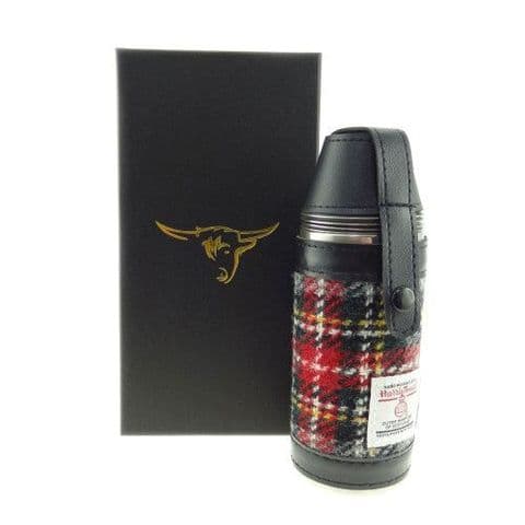 Scottish Harris Tweed 8oz Hunting Flask & Cups Gift Set in Grey & Red Tartan HF3500-COL 96