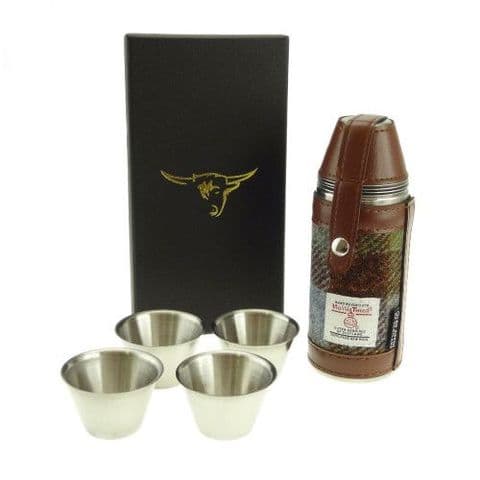 Scottish Harris Tweed 8oz Hunting Flask & Cups Gift Set in MacLeod Tartan HF3500-COL 15