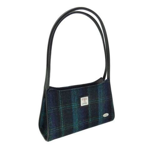 Scottish Harris Tweed 'Fiddich' Small Handbag in Blue with Turquoise Overcheck LB1242 C-119