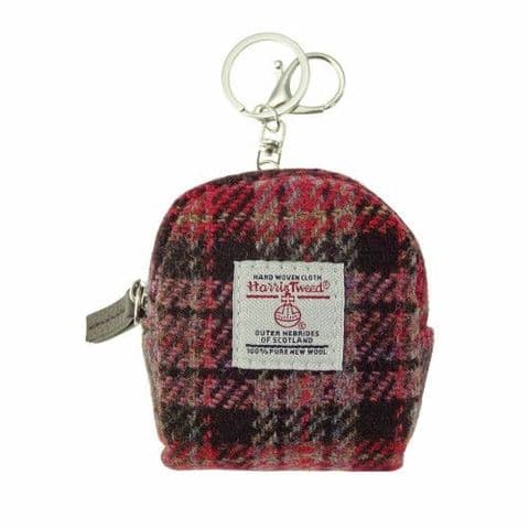Scottish Harris Tweed Luxury Wool Tartan Micro Bag UK Gift In Burgundy & Pink Stewart LB2048 C-144
