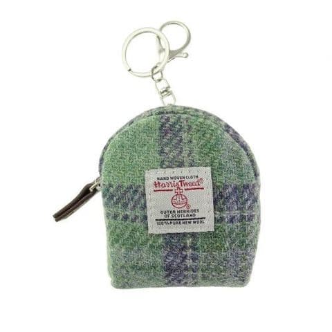 Scottish Harris Tweed Luxury Wool Tartan Micro Bag UK Gift In Faded Green Stewart LB2048 C-139