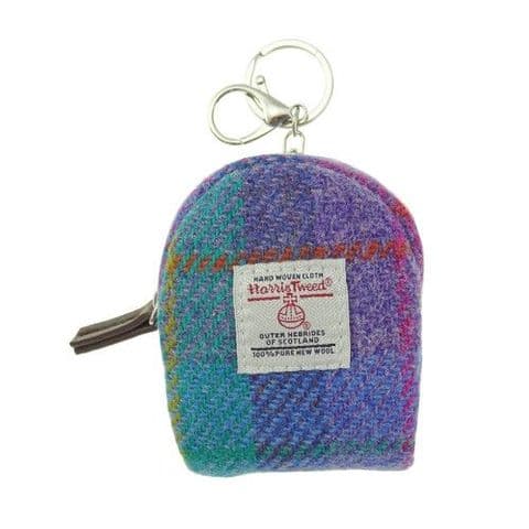 Scottish Harris Tweed Luxury Wool Tartan Micro Bag UK Gift In Green & Purple LB2048 C-79