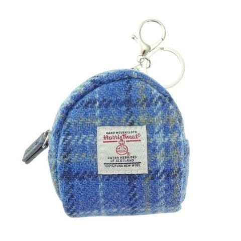 Scottish Harris Tweed Luxury Wool Tartan Micro Bag UK Gift In  Light Blue Check LB2048 C-129