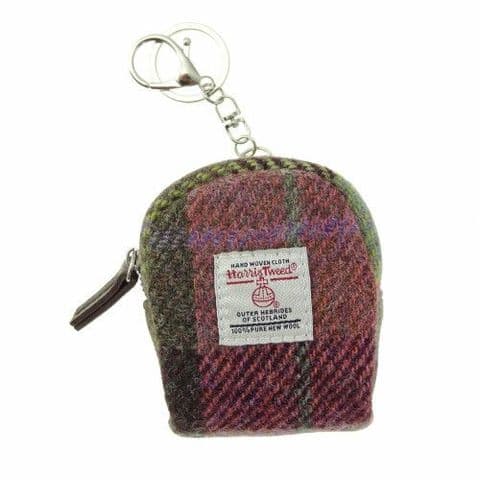 Scottish Harris Tweed Luxury Wool Tartan Micro Bag UK Gift In Muted Green & Rose Pink Ta LB2048 -137