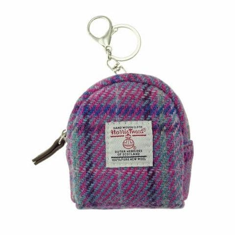 Scottish Harris Tweed Luxury Wool Tartan Micro Bag UK Gift In Purple & Mint Check LB2048 C-146