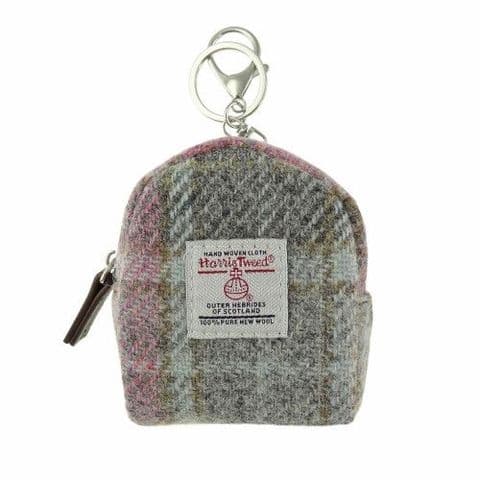 Scottish Harris Tweed Luxury Wool Tartan Micro Bag UK Gift In Soft Pink Buchanan LB2048 C-134